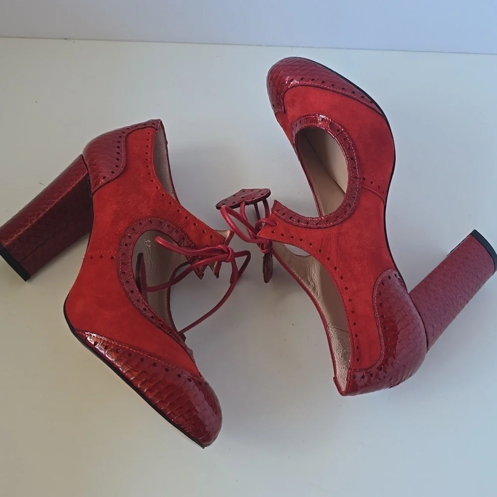 Minna Parikka Roseum Whimsical Red Heart Cutout Women's Leather Heels Sz.37 - Picture 10 of 16